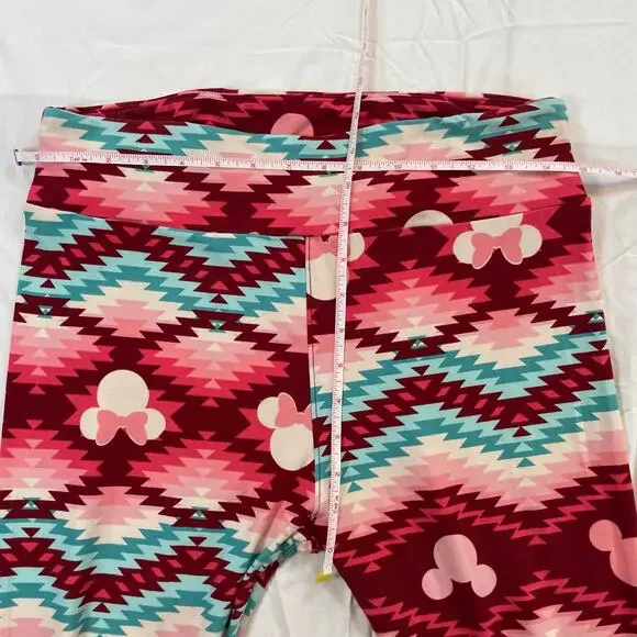 LuLaRoe Disney Minnie Mouse Women’s TallCurvy Aztec Geometric Red Pink Leggings - Picture 5 of 5